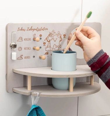 Liebe Thema Kinder Zahnbürstestation mit Holzrahmen-Spiegel und Platzersparnis
