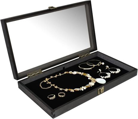 Anpassungsgröße Logo Farbe Holzschmuck Anzeige Lagerbox mit Deckel aus massivem Holz