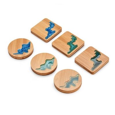 10cm Live Edge Bambus Quadrat Harz Holz Epoxy Holz Achterbahn Harz Fluss Blau Smaragd