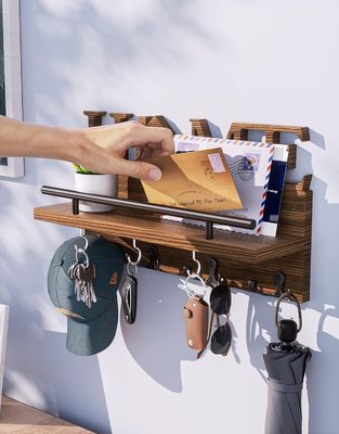Doppelstufige Holzpost- und Schlüsselhalter für Wanddekorations-Eingangsorganisator