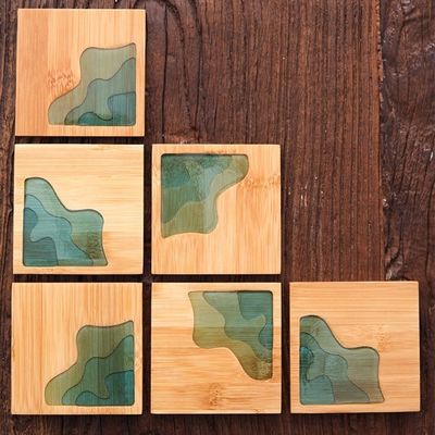 10cm Live Edge Bambus Quadrat Harz Holz Epoxy Holz Achterbahn Harz Fluss Blau Smaragd