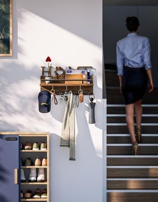 Doppelstufige Holzpost- und Schlüsselhalter für Wanddekorations-Eingangsorganisator