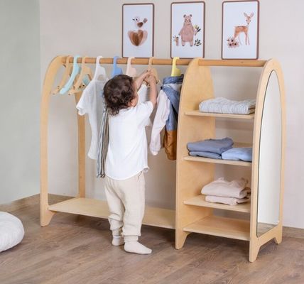 Home Möbel Montessori Kinder Kleidungsregal Garderobe mit Spiegel und hohe Menge