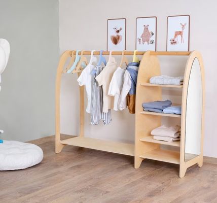 Home Möbel Montessori Kinder Kleidungsregal Garderobe mit Spiegel und hohe Menge