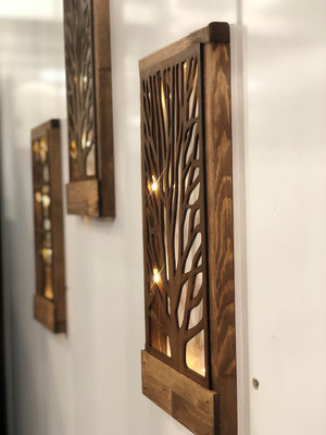 Handgefertigte Holz LED Wanddekoration für Schlafzimmer Quadrat über dem Bett Thema Liebe