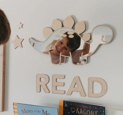 Customized Logo Holz Dinosaurier-förmige Rahmen Spiegel mit Holzrahmen und Holz