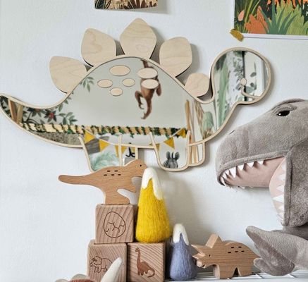 Customized Logo Holz Dinosaurier-förmige Rahmen Spiegel mit Holzrahmen und Holz