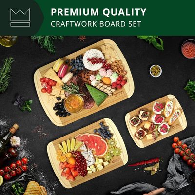 Rechteckige Bambus-Schnittplatte mit Küchenzubehör