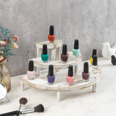 Aufgestelltes Holz-Weißgewässertes 3-teiliges Set für Halbkreis-Cupcake-Stand und Display-Riser