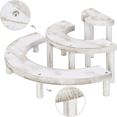 Aufgestelltes Holz-Weißgewässertes 3-teiliges Set für Halbkreis-Cupcake-Stand und Display-Riser