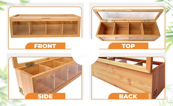 Holz-Tee-Taschen-Organisator mit Laser-Gravurdruck und klarem Acrylglasfenster