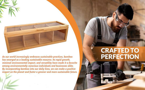 Holz-Tee-Taschen-Organisator mit Laser-Gravurdruck und klarem Acrylglasfenster