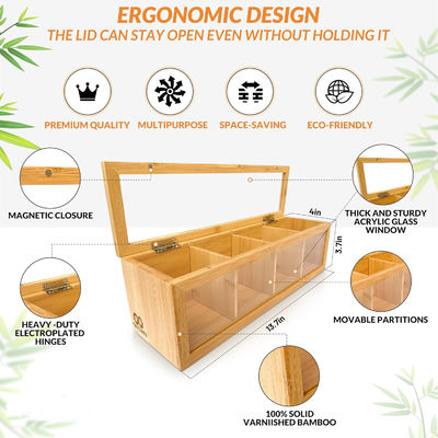 Holz-Tee-Taschen-Organisator mit Laser-Gravurdruck und klarem Acrylglasfenster