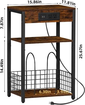 Aufbewahrungsbehälter Design Stil Brauner Nachttisch mit USB-Anschlüssen und Ladestation