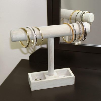 Wohnzimmer Holz T-Bar Schmuck-Display-Stand mit 2-Abteil-Speicherfach