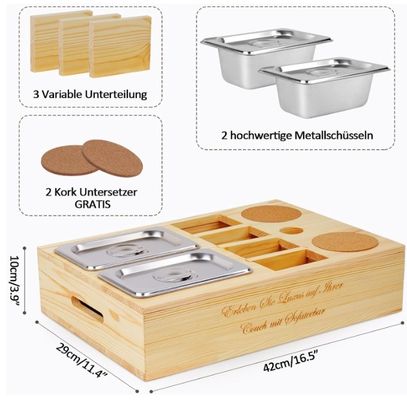 Custom Logo Holz Sofa Tray mit Getränkehalter abnehmbares Deckel und Lagerraum