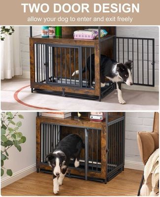 Holzhundekiste 202406 Doppeltürer Großhundekäfig mit Schiebefläche