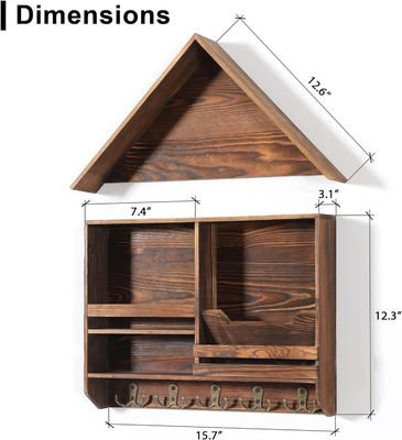 Einfache Installation Dekoratives Holz Schlüsselhängegehäuse mit 5 doppelten Haken