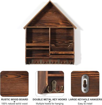 Einfache Installation Dekoratives Holz Schlüsselhängegehäuse mit 5 doppelten Haken
