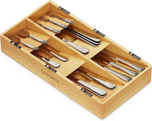 Organisator Silberwaren Schublade mit einfachen Holzkiste 6 Schlitze Bambus-Tray-Halter in Natur