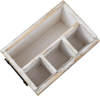 Nicht faltbares Regal für Geschirr und Servietten Weiß gewaschenes Massivholz Schwarz Metallgriffe