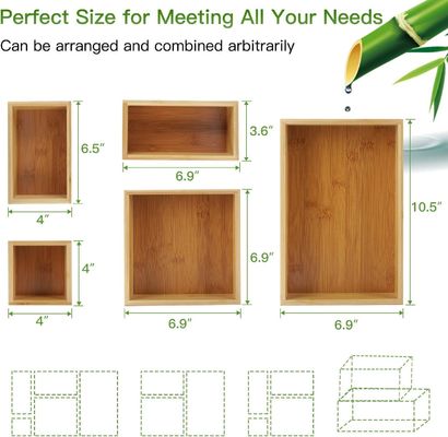 3 Drahtdicke 5-teiliger Bambus Schubladen-Organisator für Büro-Speicher verschiedener Größen