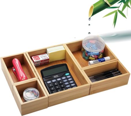 3 Drahtdicke 5-teiliger Bambus Schubladen-Organisator für Büro-Speicher verschiedener Größen