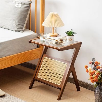 Allgemeine Wohnmöbel Moderne Rattan Gewebte Kaffeetafel Glas Schlafstuhl Ecke