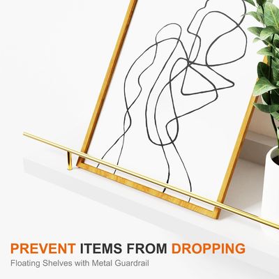 Badezimmer-Wandregale 3 Stück mit Goldmetall-Schutzgelände und BAMBOW-Holz 41X13.5X2cm