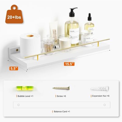 Badezimmer-Wandregale 3 Stück mit Goldmetall-Schutzgelände und BAMBOW-Holz 41X13.5X2cm