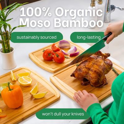 Organic Bamboo Cutting Board Set von 3 mit lebenslangen Ersatzteilen und Saftgroove