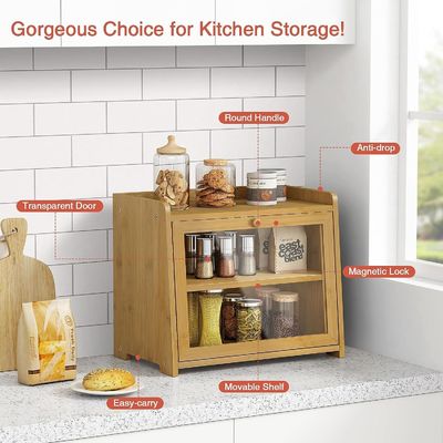 Sonderbestellung Extra-große 2-Regal Holzbrot-Speicherbehälter für Küchen-Schreibtisch