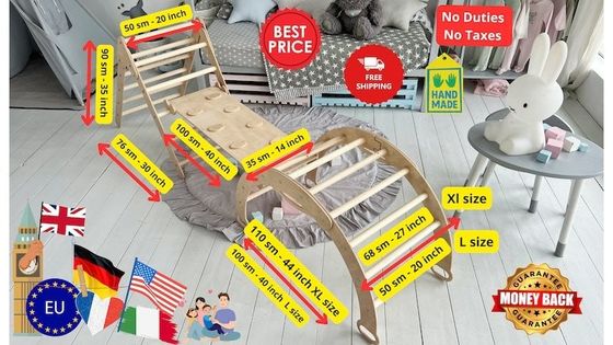 Montessori 3 in 1 Set Möbel Kletterartikel Baby Fitnessstudio Grau Pastell Standardgröße