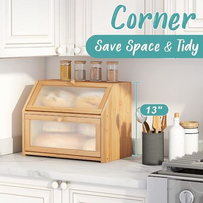 Acryl-Wellen Tür Brot-Speicherbox Doppelschicht Bambus Holz Design für Küchen-Schalter