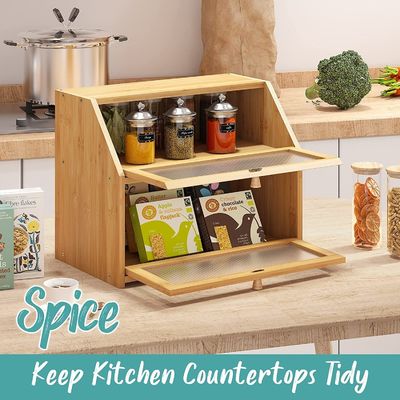 Acryl-Wellen Tür Brot-Speicherbox Doppelschicht Bambus Holz Design für Küchen-Schalter