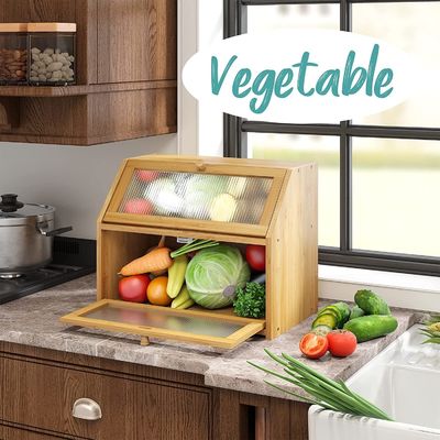 Acryl-Wellen Tür Brot-Speicherbox Doppelschicht Bambus Holz Design für Küchen-Schalter