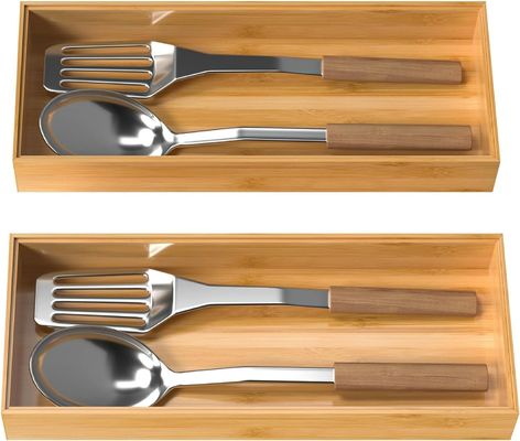 Set von 2 Bambus Schubladenorganisatoren für die Küche 15 "x 6" x 2 "Umweltfreundlich und langlebig