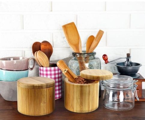 Maßgeschneiderte Größe Holzdeckel Tee Zuckerbehälter Behälter Lebensmittellager Box Jar Gewürz Jar Set