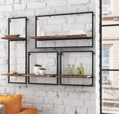 Anpassungsservice Kiefer Holz Farbe Schwebende hängende Wand Eisenregale für Schlafzimmer Anzeige