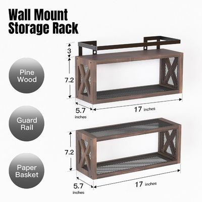 Speichern Sie Platz mit Landhaus-Stil rustikalen Braun schwebenden Holzregalen und Schutzgitter