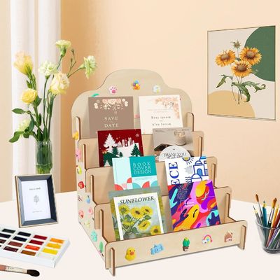 Maßgeschneiderte Größe Massivholz 4-Schicht-Display-Stand für Grußkarten Aufkleber und Postkarten