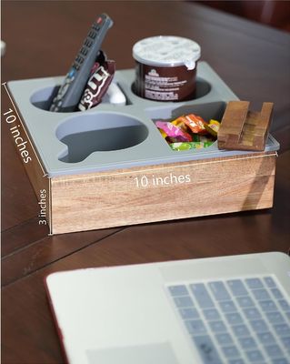 Customized Logo Weiches Silikon Akazien Holz Couch Caddy für Snacks Getränke Fernbedienung