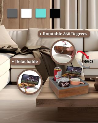 Customized Logo Weiches Silikon Akazien Holz Couch Caddy für Snacks Getränke Fernbedienung