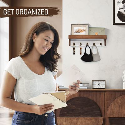 Holzbasis 2-farbiger Schlüsselregal mit 5 Retro-Tasten Haken für rustikale Wohnkultur Weißgrau