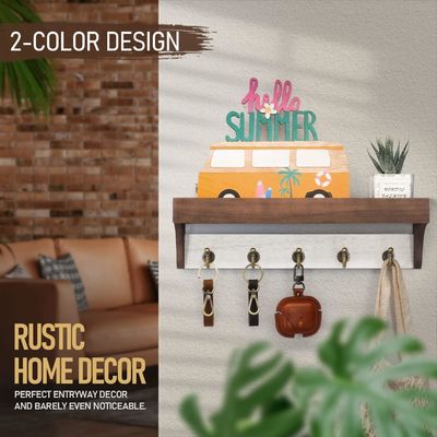Holzbasis 2-farbiger Schlüsselregal mit 5 Retro-Tasten Haken für rustikale Wohnkultur Weißgrau