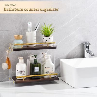 Holz-Badezimmer Vanity Countertop Organisator für Kosmetik und Hautpflege 2 Stufe Kommode