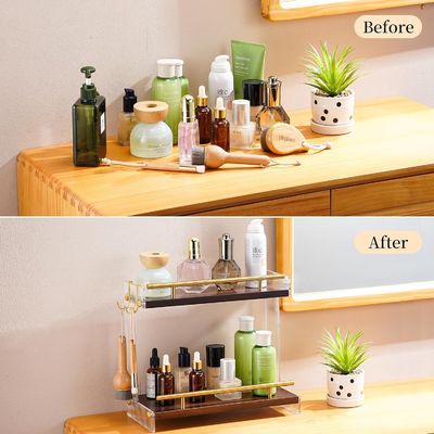 Holz-Badezimmer Vanity Countertop Organisator für Kosmetik und Hautpflege 2 Stufe Kommode