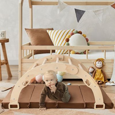 Montessori Holzbogen Kletterer Kinder Klettern Spielzeug mit Kissen