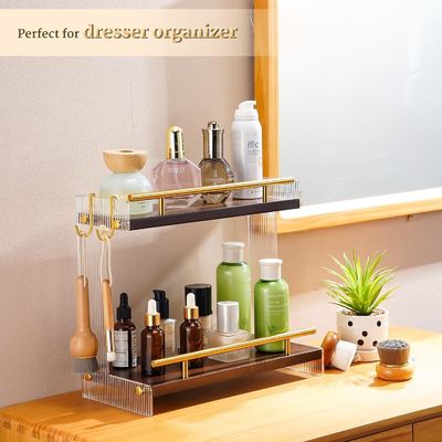 Holz-Badezimmer Vanity Countertop Organisator für Kosmetik und Hautpflege 2 Stufe Kommode