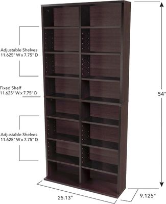 12 verstellbare Regale und 4 feste Regale Medienkast in Kiefernholzfarbe